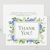 Carte De Remerciements Mariage aux Hortensias Bleus  (Devant / Derrière)