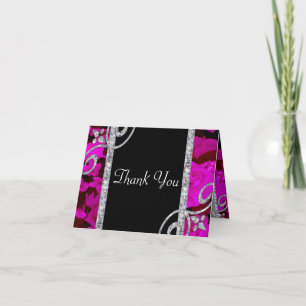 Carte De Remerciements Mariage aux jolies roses roses et tourbillons de d