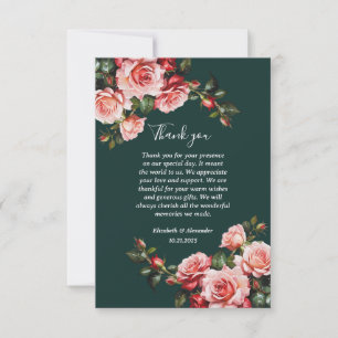 Carte De Remerciements Mariage aux roses roses rouges et roses foncées et