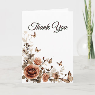Carte De Remerciements Mariage aux Roses Vintage & Papillons