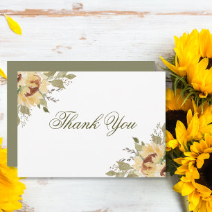 Carte De Remerciements Mariage aux Tournesols Doux Verts