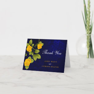 Carte De Remerciements Mariage avec des Roses Bleu foncé et Jaune Souci