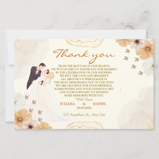 Carte de remerciements mariage avec design floral  (Devant)