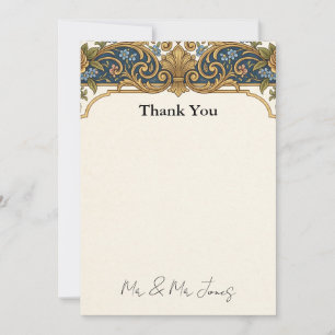 Carte De Remerciements Mariage Baroque Or et Bleu