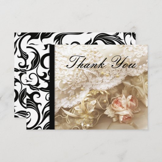Carte de remerciements Mariage Black Swirl (Devant / Derrière)