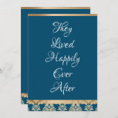 Carte De Remerciements Mariage Blanc Bleu Script Damask Or Happily Ever (Devant / Derrière)