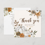 Carte De Remerciements Mariage Blanc Citrouille Automnal (Devant / Derrière)