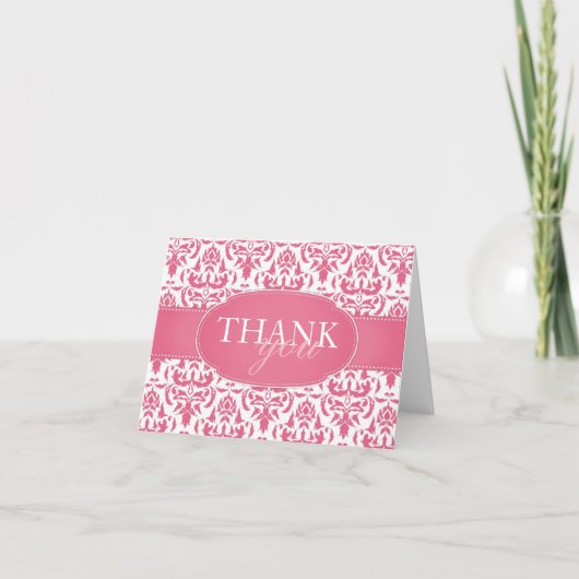 Carte de remerciements Mariage blanc Damask rose (Devant)
