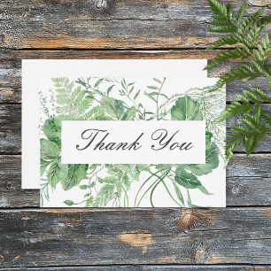 Carte De Remerciements Mariage blanc de feuillage vert de fougère rustiqu