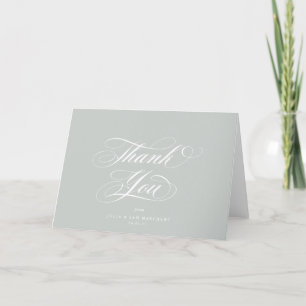 Carte De Remerciements Mariage blanc de script gris vert élégant