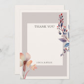 Carte De Remerciements Mariage blanc Feuille bleu aquarelle classique (Devant / Derrière)