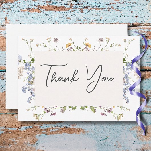 Carte De Remerciements Mariage blanc Fleur sauvage Boho Delicate