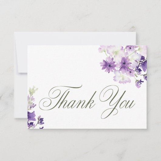 Carte De Remerciements Mariage blanc Fleur sauvage Boho violet (Devant)