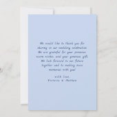 Carte De Remerciements Mariage bleu blanc classique et moderne (Dos)