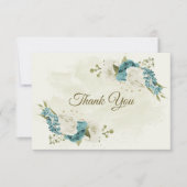 Carte De Remerciements mariage bleu blanc fleurs verdure (Devant)