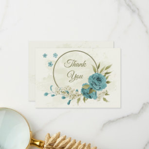 Carte De Remerciements mariage bleu blanc fleurs verdure