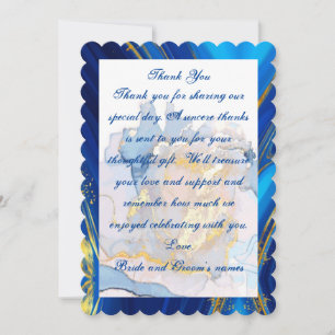 Carte de remerciements Mariage bleu et or marbré