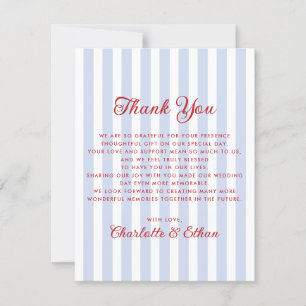 Carte de remerciements Mariage bleu et rouge rayé