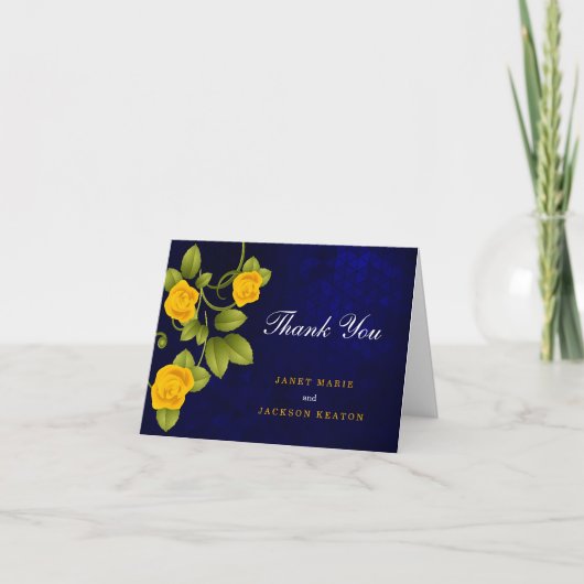 Carte De Remerciements Mariage bleu foncé et marigold jaune rose (Devant)
