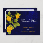 Carte De Remerciements Mariage bleu foncé et marigold jaune rose (Devant / Derrière)