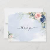 Carte de remerciements mariage bleu marine et rose (Devant)