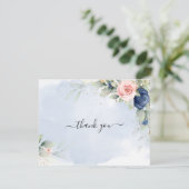 Carte de remerciements mariage bleu marine et rose (Debout devant)