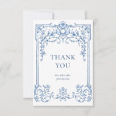 Carte De Remerciements Mariage Bleu Poussiéreux à Fleurs de Grâce Ornée V (Devant)