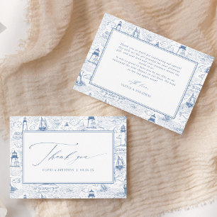 Carte De Remerciements Mariage bleu toile de phare côtier