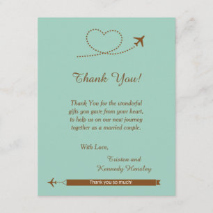 Carte de remerciements Mariage Blue Airplane Heart