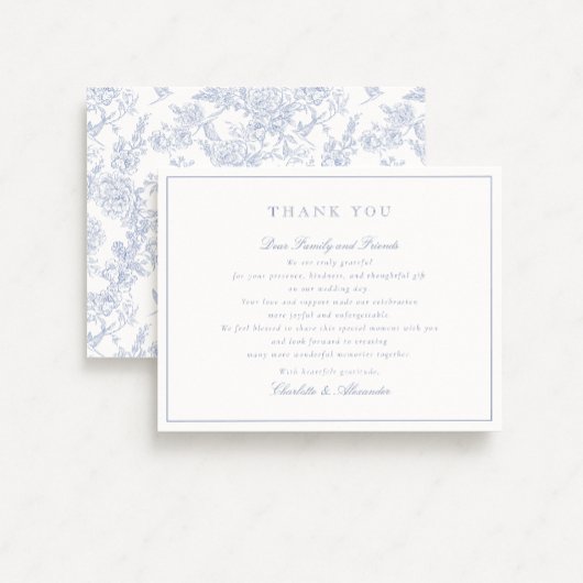Carte de remerciements Mariage Blue Floral Toile