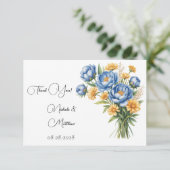 Carte De Remerciements Mariage Blue Peony et Yellow Daisy (Debout devant)