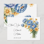 Carte De Remerciements Mariage Blue Peony et Yellow Daisy (Devant / Derrière)