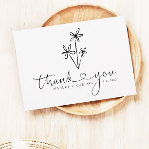 Carte De Remerciements Mariage Bohème à l'Esthétique Florale et Script Co