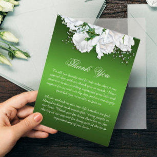 Carte De Remerciements Mariage Bohème Blanc Roses et Élégant Vert