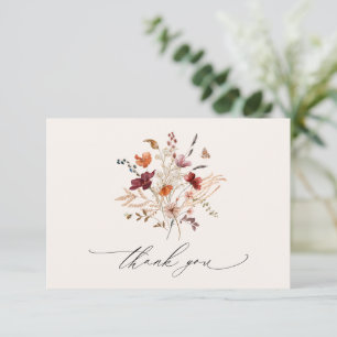 Carte De Remerciements Mariage Bohème Élégant de Fleurs Sauvages d'Automn