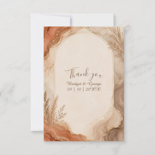 Carte De Remerciements Mariage Bohème en marbre d'agate terracotta rustiq