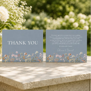 Carte De Remerciements Mariage Bohème Fleur des Champs Bleu Poussiéreux