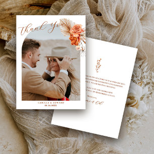 Carte De Remerciements Mariage Bohème Fleurie Orange Brûlé Rustique