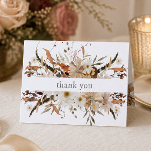 Carte De Remerciements Mariage Bohème Floral Automnal Neutre Rustique