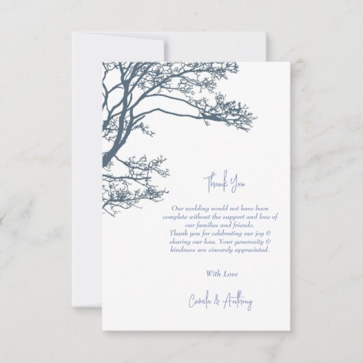 Carte De Remerciements Mariage Boho d'arbre simple bleu (Devant)