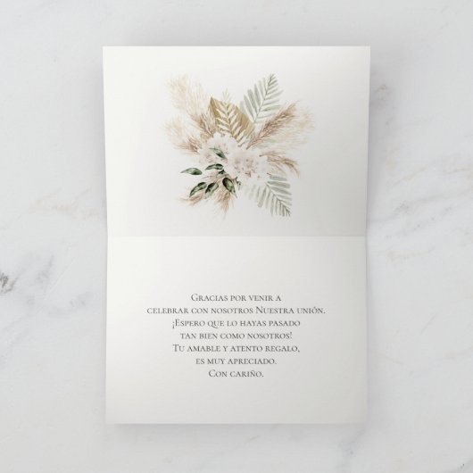 Carte De Remerciements Mariage Boho espagnol (Intérieur)