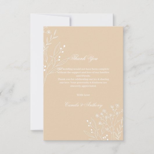 Carte De Remerciements Mariage Boho Floral Blanc Beige Corner (Devant)