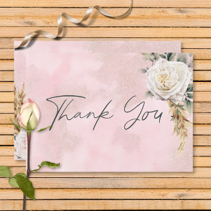 Carte De Remerciements Mariage Boho Pampas & Roses Rose