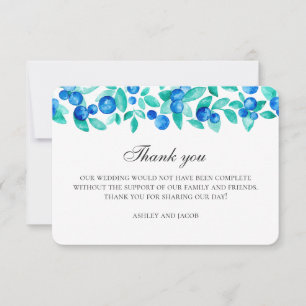 Carte De Remerciements Mariage bois mint et bleu. Bleuet hiver
