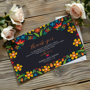 Carte De Remerciements Mariage botanique coloré noir mexicain