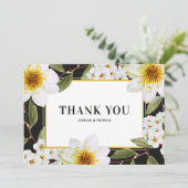 Carte De Remerciements Mariage botanique de Dahlia blanc et Spirea (Debout devant)