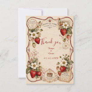 Carte De Remerciements Mariage Botanique de Fraise Victorien