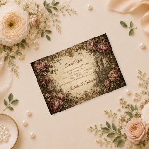 Carte De Remerciements Mariage Botanique Élégant Vintage