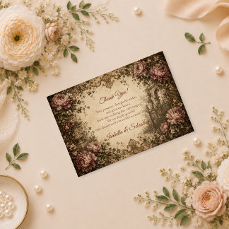 Carte De Remerciements Mariage Botanique Élégant Vintage