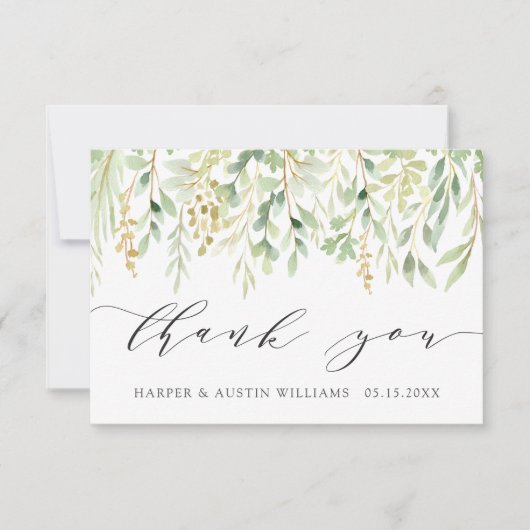 Carte De Remerciements Mariage Botanique Feuillage Vert (Devant)